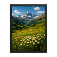 Gran Paradiso Alpine Meadows Italy framed print on a plain backdrop in size 18"x24".