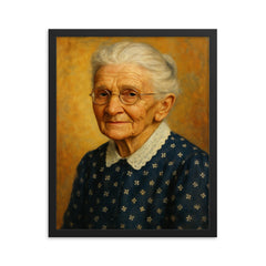 Grandma Moses framed print on a plain backdrop in size 16"x20".