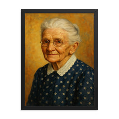 Grandma Moses framed print on a plain backdrop in size 18"x24".