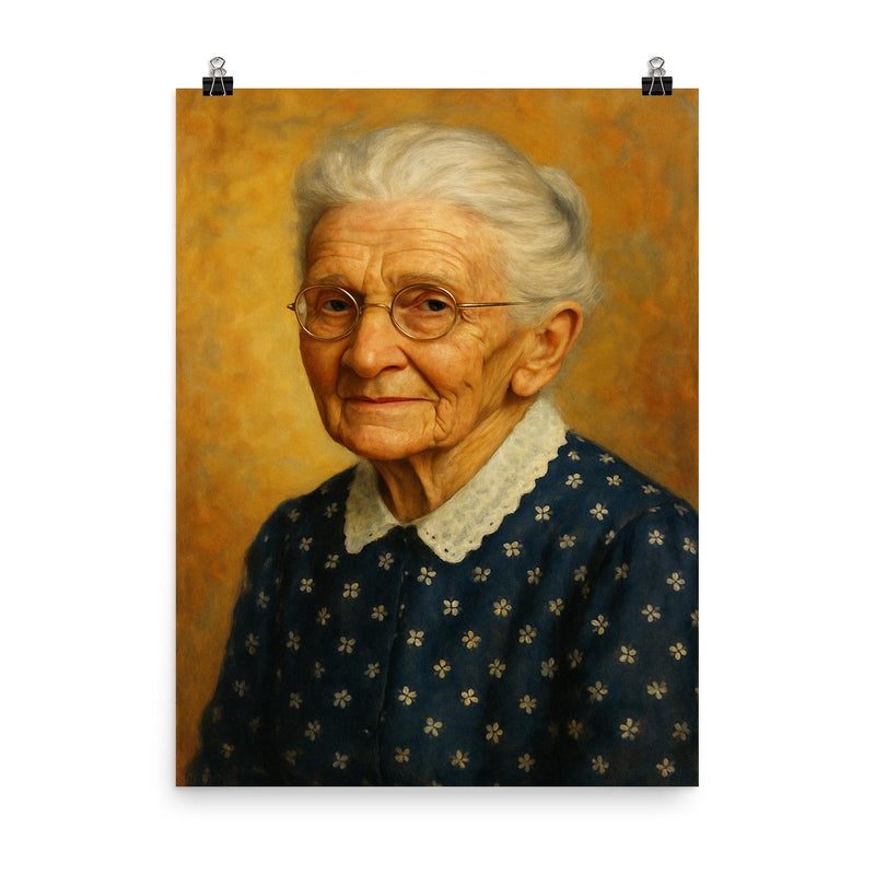 Grandma Moses poster on a plain backdrop in size 8