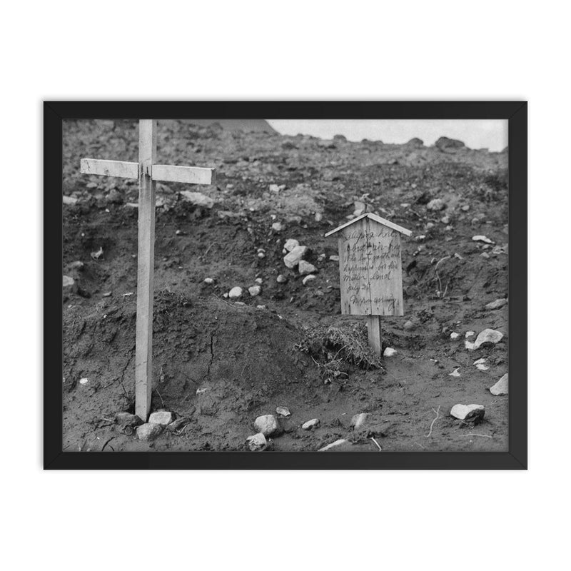 Grave of an American Pilot Buried by Imperial Japanese Troops, Kiska, Alaska, 1943 framed print on a plain backdrop in size 18