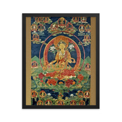 Green Tara - Khadiravani - Tibetan Thangka - Buddhist Meditation framed print on a plain backdrop in size 16"x20".