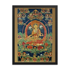 Green Tara - Khadiravani - Tibetan Thangka - Buddhist Meditation framed print on a plain backdrop in size 18"x24".