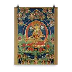 Green Tara - Khadiravani - Tibetan Thangka - Buddhist Meditation poster on a plain backdrop in size 8"x10".