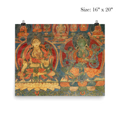 Green Tara and White Tara - Tibetan Buddhist Thangka Tantra Ganesha Vishnu Hindu art poster 2