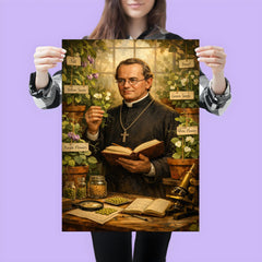 Gregor Mendel among meticulously labeled pea plants poster 3