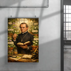 Gregor Mendel among meticulously labeled pea plants poster 4