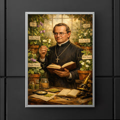 Gregor Mendel among meticulously labeled pea plants poster 5