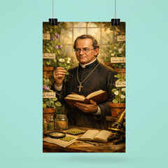 Gregor Mendel among meticulously labeled pea plants poster 6