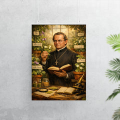 Gregor Mendel among meticulously labeled pea plants poster 7