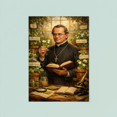 Gregor Mendel among meticulously labeled pea plants poster 8