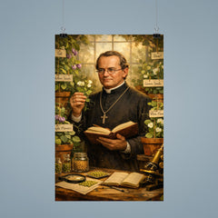 Gregor Mendel among meticulously labeled pea plants poster 9