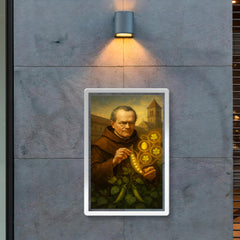 Gregor Mendel in monastery garden with glowing pea traits poster 2