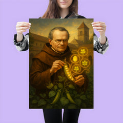 Gregor Mendel in monastery garden with glowing pea traits poster 3