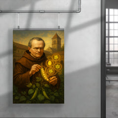 Gregor Mendel in monastery garden with glowing pea traits poster 4
