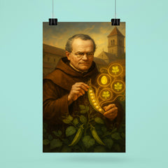 Gregor Mendel in monastery garden with glowing pea traits poster 6