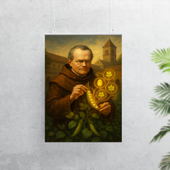 Gregor Mendel in monastery garden with glowing pea traits poster 7