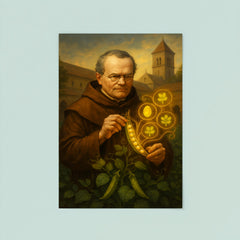 Gregor Mendel in monastery garden with glowing pea traits poster 8