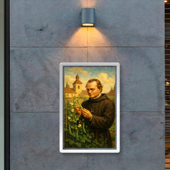 Gregor Mendel in monastery garden with peas poster 2
