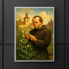 Gregor Mendel in monastery garden with peas poster 5