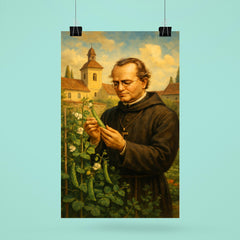 Gregor Mendel in monastery garden with peas poster 6