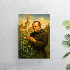 Gregor Mendel in monastery garden with peas poster 7