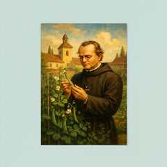 Gregor Mendel in monastery garden with peas poster 8