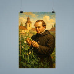 Gregor Mendel in monastery garden with peas poster 9