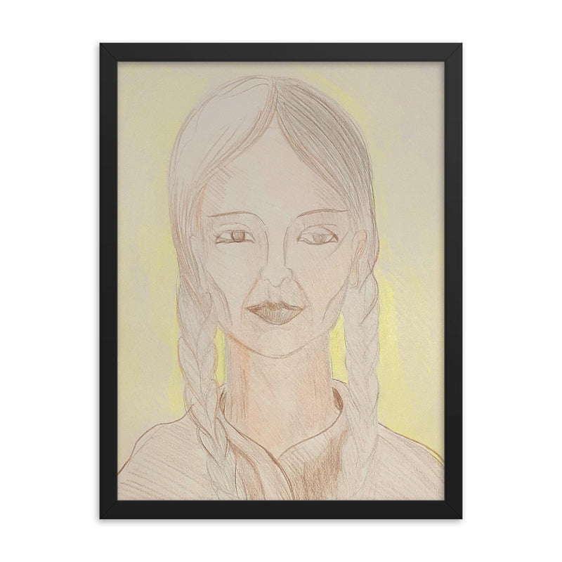 Gregoria Apaza framed print on a plain backdrop in size 18
