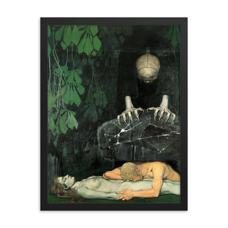 Grief by Oskar Zwintscher, 1898 framed print on a plain backdrop in size 18