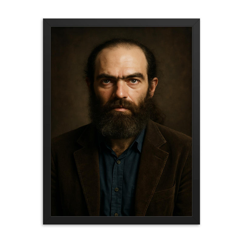 Grigori Perelman portrait framed print on a plain backdrop in size 18