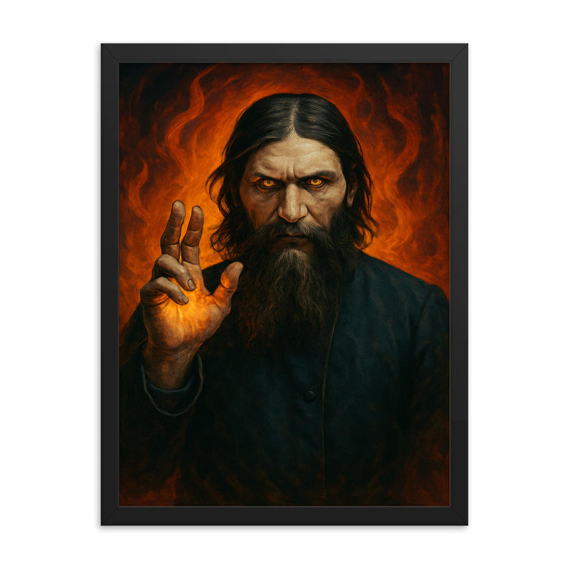Grigori Rasputin framed print on a plain backdrop in size 18