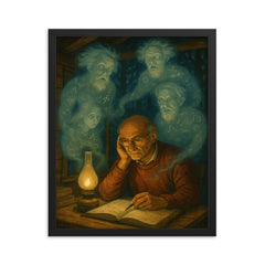 Grothendieck in forest hut surrounded by mathematical ghosts framed print on a plain backdrop in size 16"x20".