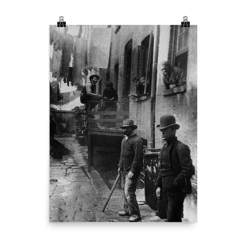 Group of Men Loitering in Bandit's Roost Alley, Mulberry Street, New York, 1887 poster on a plain backdrop in size 8