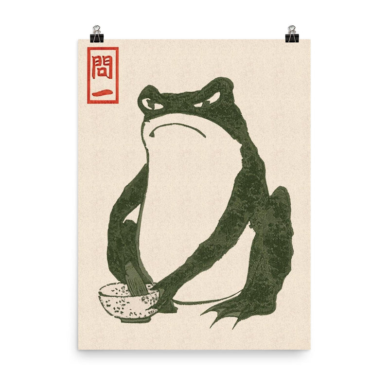 Grumpy Frog by Matsumoto Hoji poster on a plain backdrop in size 8