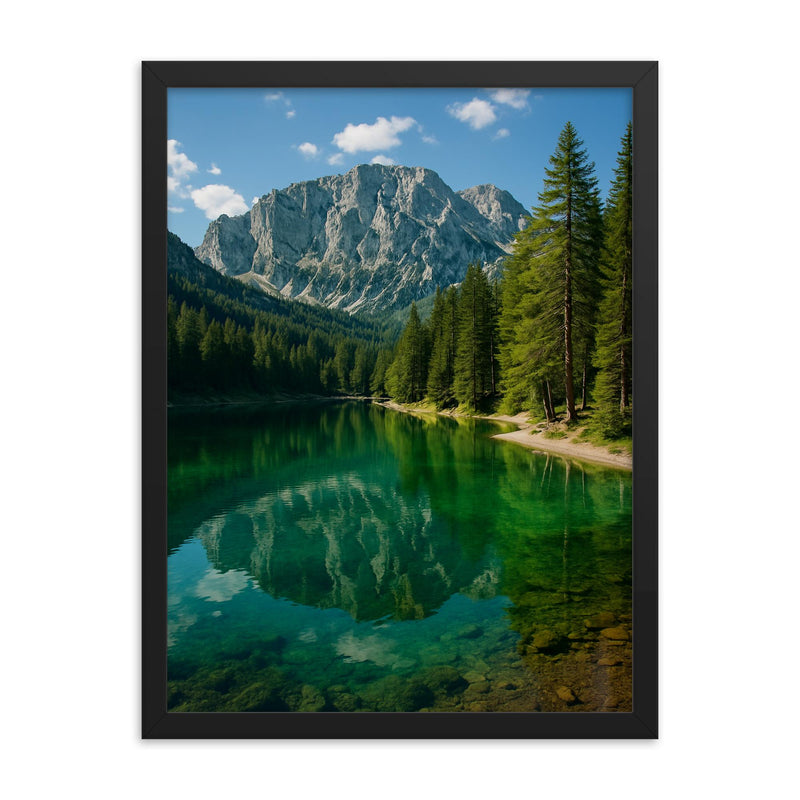 Gruner See Green Lake Austria framed print on a plain backdrop in size 18