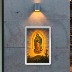 Guadalupe apparition over cactus hill at dawn poster 2