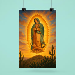 Guadalupe apparition over cactus hill at dawn poster 6