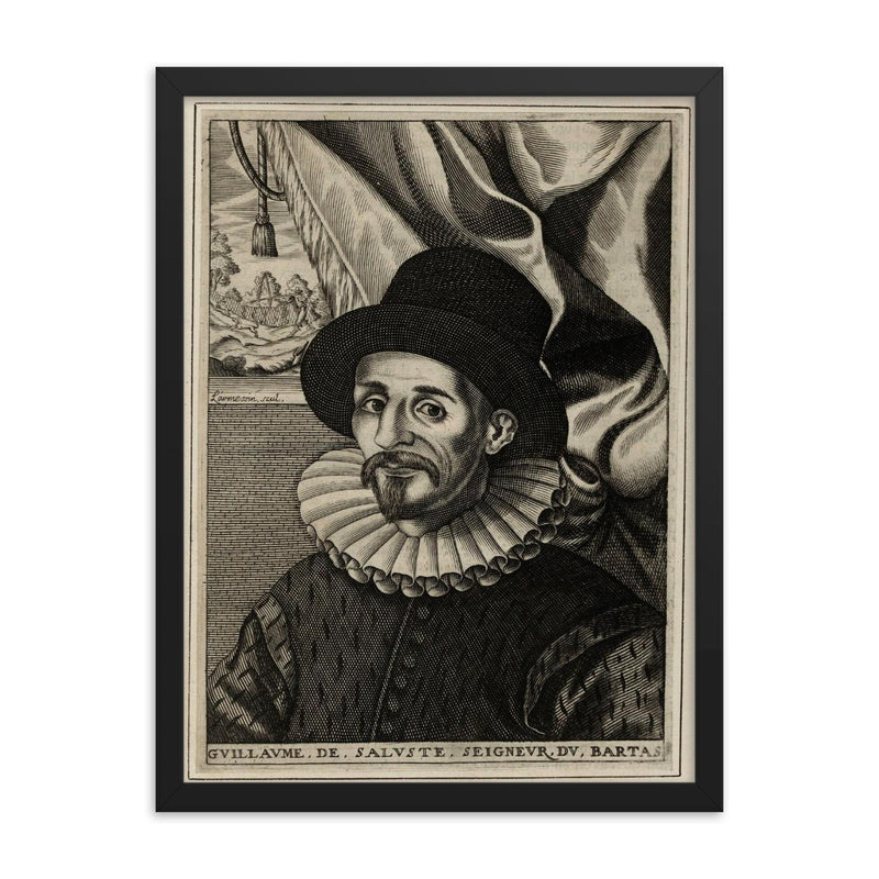 Guillaume de Salluste Du Bartas framed print on a plain backdrop in size 18