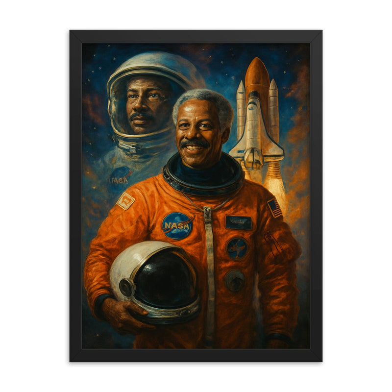 Guion Bluford framed print on a plain backdrop in size 18