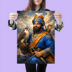 Guru Gobind Singh with falcon and blue robes poster 3