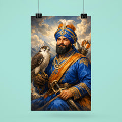 Guru Gobind Singh with falcon and blue robes poster 6