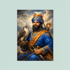 Guru Gobind Singh with falcon and blue robes poster 8