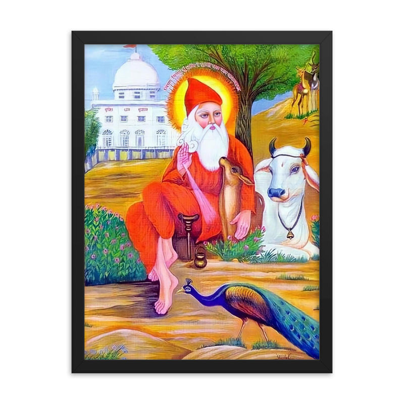 Guru Jambheshwar framed print on a plain backdrop in size 18