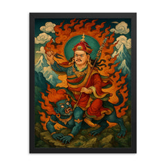 Guru Rinpoche subduing mountain demons framed print on a plain backdrop in size 18"x24".