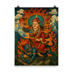 Guru Rinpoche subduing mountain demons poster on a plain backdrop in size 8"x10".