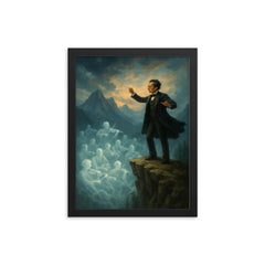 Gustav Mahler alpine cliff conducting a ghost orchestra framed print on a plain backdrop in size 12"x16".