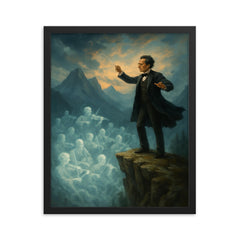 Gustav Mahler alpine cliff conducting a ghost orchestra framed print on a plain backdrop in size 16"x20".
