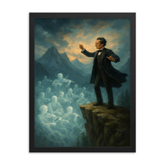Gustav Mahler alpine cliff conducting a ghost orchestra framed print on a plain backdrop in size 18"x24".
