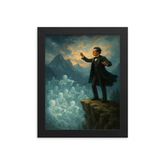 Gustav Mahler alpine cliff conducting a ghost orchestra framed print on a plain backdrop in size 8"x10".